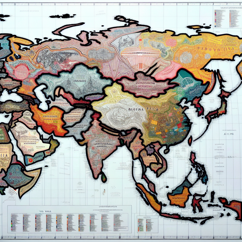 Map of Asia with country borders highlighted, emphasizing visa requirements.
